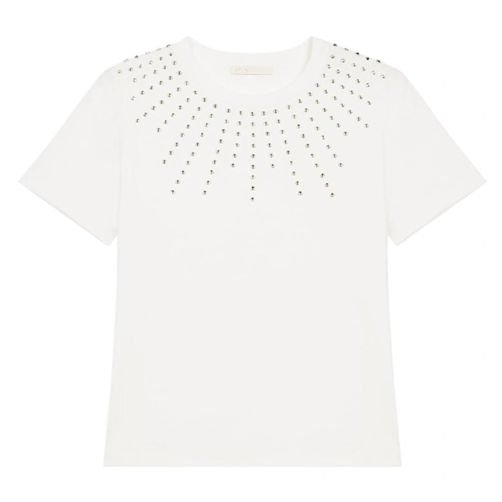 MAJE Tiziano Cotton Rhinestone Trim Tee